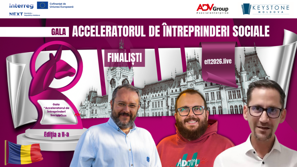 Finalisti Gala Acceleratorul de Intreprinderi sociale 2026 - Ion Ștefan Georgescu, Asociația Moara de hârtie, Lucian Butnaru, Cofeels, Ionuț Marineață, Asociația Ai voință, ai putere, 